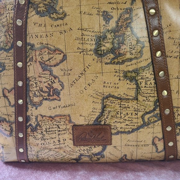 PATRICIA NASH Multicolor Leather Benvenuto Map Tote Lock Closure Stud Detailing - Picture 3 of 4